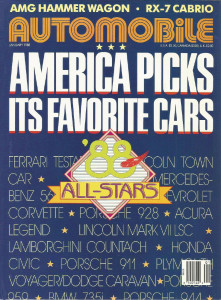 AUTOMOBILE 1988 JAN - XJR-9, RX-7 & VETTE ROADSTERS, TAURUS LX WAGON, NEW TESTS