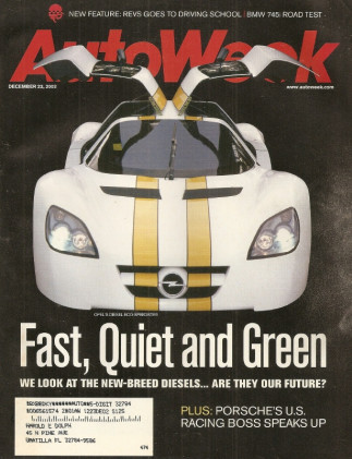 AUTOWEEK 2002 DEC 23 - OPEL ECO-SPEEDSTER, M-B C30 CDI AMG, 745i, 1925 DUESY