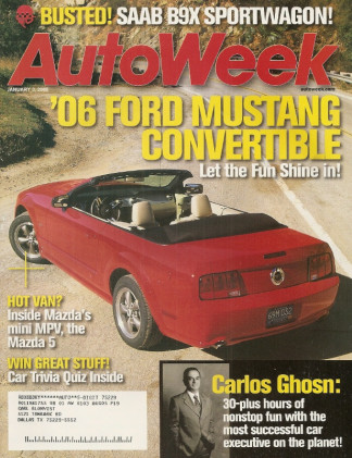 AUTOWEEK 2005 JAN 03 - ‘STANG DROPTOP, SAAB B9X, MAZDA 5, CARLOS GHOSN, TUCKER