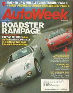 AUTOWEEK 2005 NOV 28 - SOLSTICE vs MIATA, CHEROKEE SRY8, '42 USMC AMBULANCE