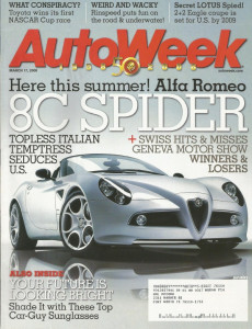 AUTOWEEK 2008 MAR 17 - 8C SPIDER, '63 PORSCHE 901, A4 AVANT, BMW 128i DROPTOP