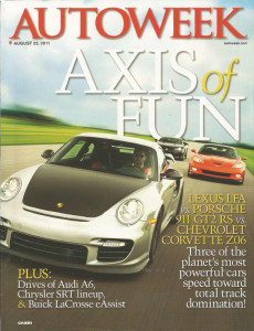 AUTOWEEK 2011 AUG 22 - GT2 RS v Z06 v LEXUS LFA, A6, SRTs, 1969 AMX HURST SS