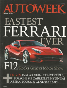 AUTOWEEK 2012 MAR 19 - FERRARI F12, XKR-S, 911 CABRIO, ALFA TIPO 33/2 DAYTONA*