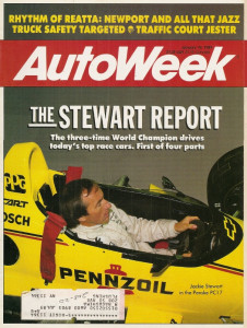 AUTOWEEK 1989 JAN 16 - J STEWART on PENSKE PC17, REATTA, 1916 WINSTON SIX-22A
