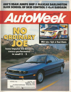 AUTOWEEK 1990 APR 09 - ISUZU IMPULSE XS, JOHN EGAN, RENAULT CARAVELLE, SUBARU